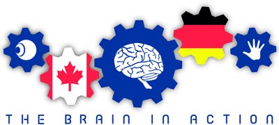 Fünf Zahnräder: Auge, kanadische Fahne, Gehirn, deutsche Fahne, Hand